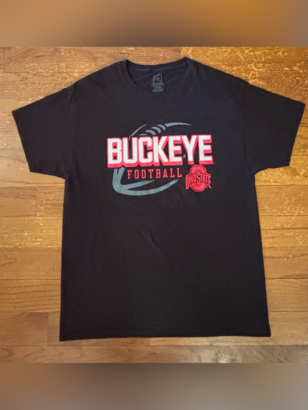 Pro Edge Black Ohio State Buckeyes Football Graphic Tee with Red and White Logo